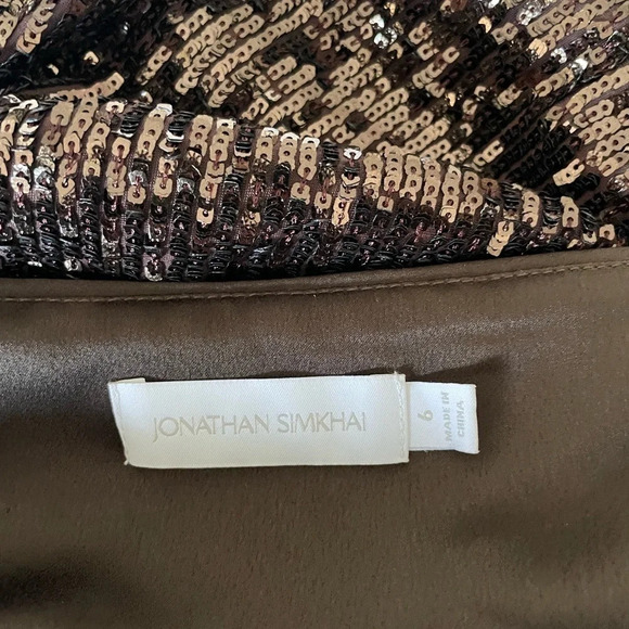 Jonathan Simkhai Allura brown sequin square neck puff sleeve top - Picture 9 of 12